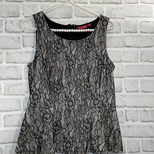 Elle Black White Lace Sleeveless Peplum Style Top
